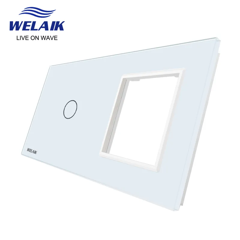 Fehér-WELAIK EU 2 keretes 151*80mm Fali Kapcsoló aljzat Kimenet Négyzet alakú Edzett kristály Csak Üveg Panel A2918W1 Árengedmény