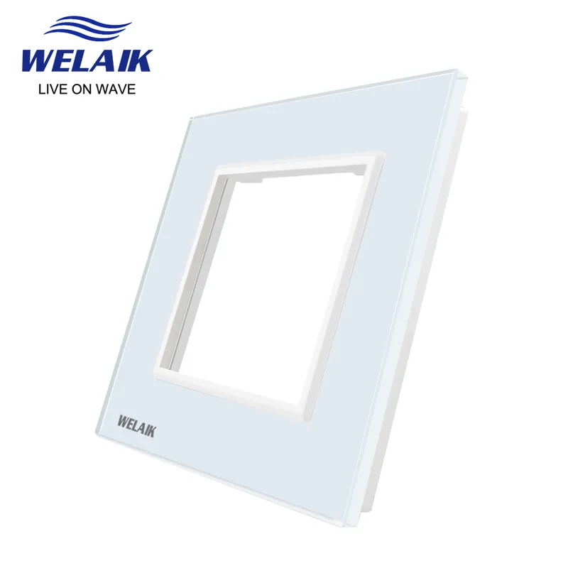 Biztonságos fizetés 1 furatos Fehér-WELAIK EU szabvány 80*80mm Fali Nyomógomb Villanykapcsoló aljzat Kristályüveg panel A18W1