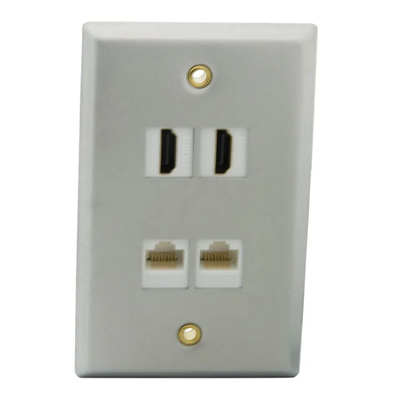 2HDMI 2CAT6-Szimpla soros Szilárd típus Alumínium 4 portos HDMI USB CAT6 RJ45 F-fejű RG6 Anya-Anya Fali lemez Előlap Expressz szállítás