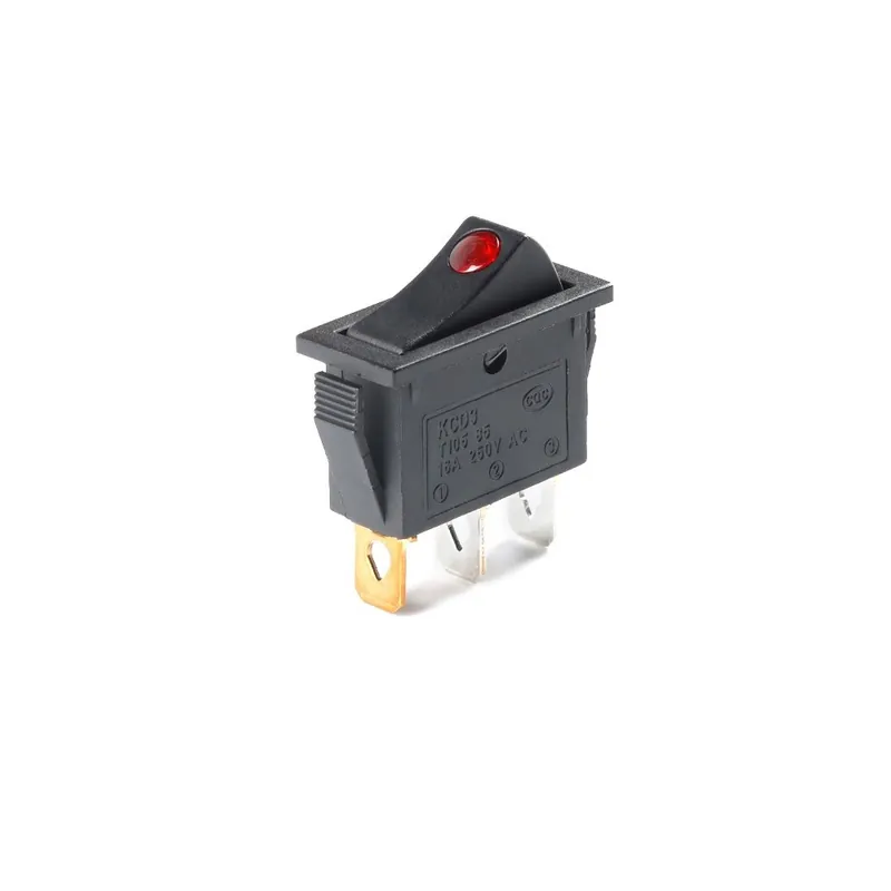 Akciós ár 3Tűs Piros-1db KCD3 Fekete Billenőkapcsoló ON OFF 3 Tűs Reteszelő 16A 250VAC Pont alakú LED-del Motor Autó Automatikus