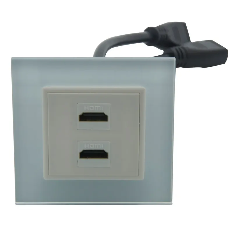 Végkiárusítás Fehér-EU szabvány 1 soros 80 Rövid kábel típus 2 portos HDMI Anya-Anya Fali lemez Edzett kristály üveg Panellel