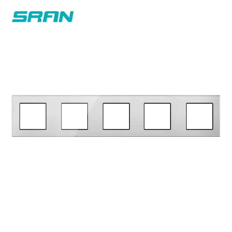 Ezüst színű-SRAN 5 Keret Üres panel Vaslemez 430mm*86mm Fehér/Fekete/Arany színű Edzett kristály üveg Kapcsoló aljzat panel Végkiárusítás