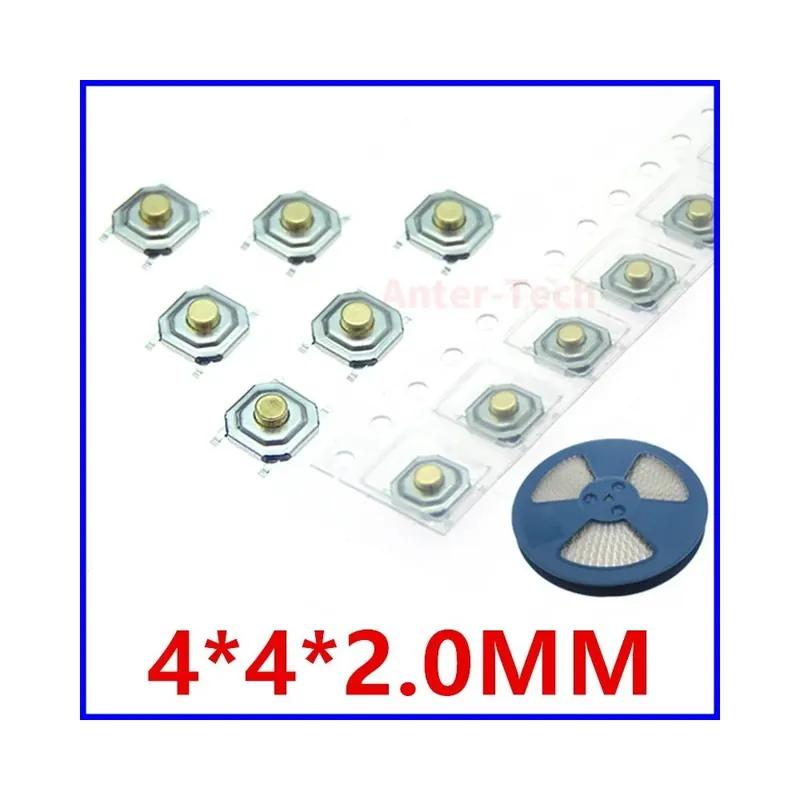 500db-12V 5,2*5,2*2,0mm 12V 0,5A 4 tűs SMT Fém gombos Mikrokapcsolós Nyomógombos Kapcsoló Réz Megszakító 4x4x2,0 Újdonság