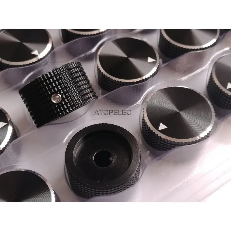 Biztonságos fizetés Fekete-25*15mm Tömör Alumínium HiFi Hi-End Audió AMP DAC CD Potenciométer gomb 6mm tengely CNC Megmunkált Eloxált