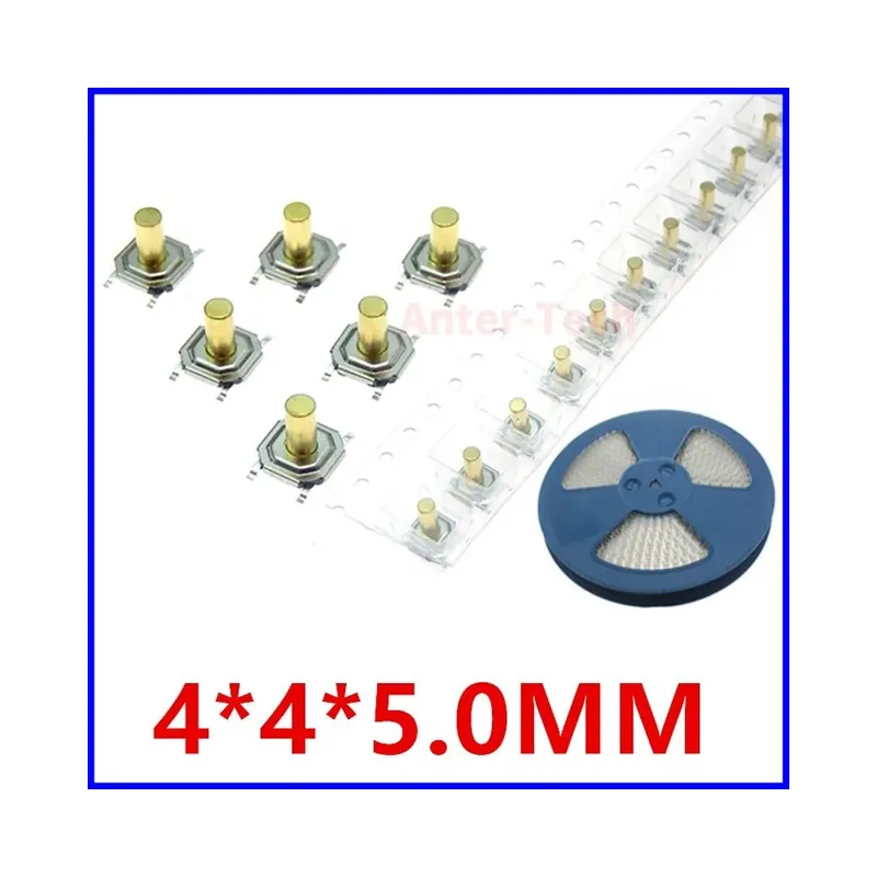 Szuper ajánlat 5,0MM-50db 5,2*5,2 Magasság 1,5-6,0 Nyomógomb 4 tűs Fém SMD Nyomógomb 12V Mikrokapcsolós Nyomógombos Kapcsoló Réz lábú