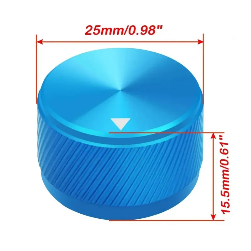 Égszínkék-2db 25 x 15,5mm(Átmérő x Magasság) 6mm tengely Alumínium Forgatható Elektromos Potenciométer Audió gomb Azonnal elérhető