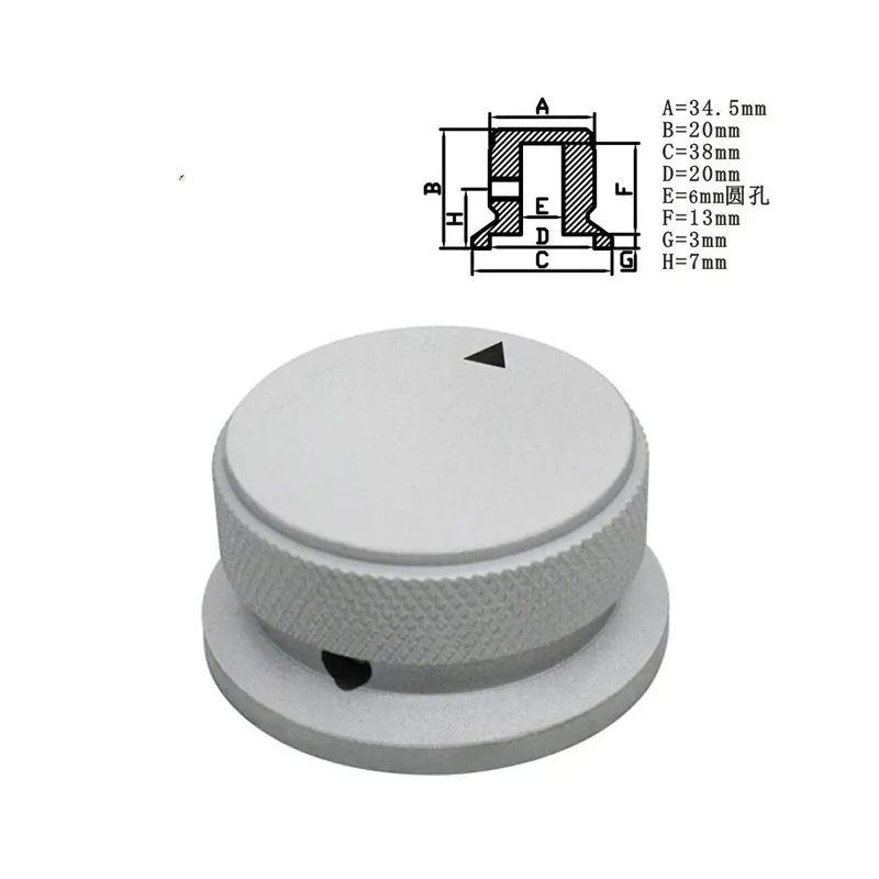 Népszerű 38X20X6mm-1db Csúcskategóriás CNC Megmunkált 34x20 38X20X6mm furat Alumínium ötvözet Potenciométer Audió gomb kupak
