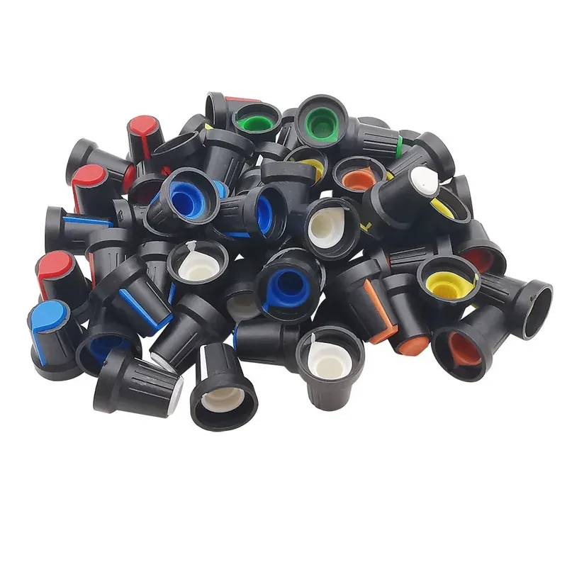 Piros-100db gomb WH148 Potenciométer gomb kupak AG2 6mm 15x17mm tengely furat Fehér Zöld Piros Kék Sárga Narancs színű Legnépszerűbb