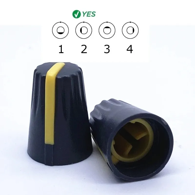 Sárga-10db 14x20mm Potenciométer Forgatható gomb Hangkeverő Effektus gomb kupak 6mm-es Recézett tengelyhez 270° D-tengelyhez Árcsökkenés