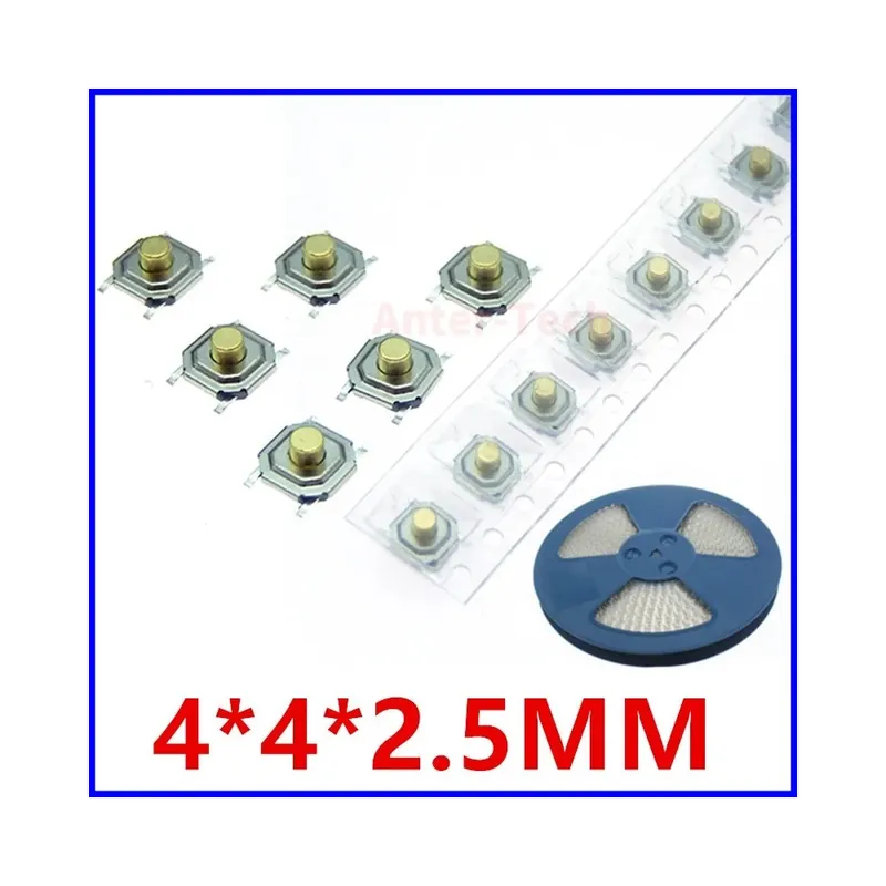 50db-12V 5,2*5,2*2,5mm 12V 0,5A 4 tűs SMT Fém gombos Mikrokapcsolós Nyomógombos Kapcsoló Réz Megszakító 4x4x2,5 Bestseller