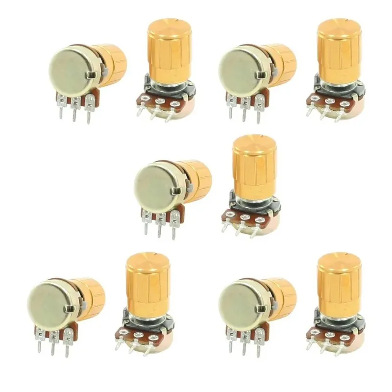 Bestseller 10K-10 db WH148- 500K 100K 200K 50K 20K 200K ohm 3-tűs 6mm Osztott tengely Forgatható Lineáris Kúpos Potenciométer gombbal